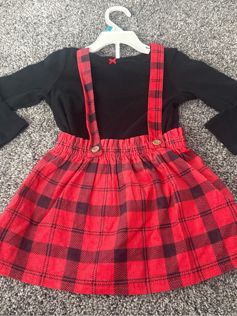 Carter's Black Top with Red Plaid Suspender Skirt
